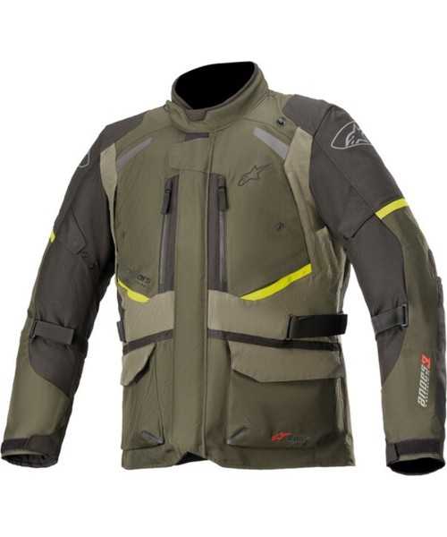 Men's Short Textile Jackets Alpinestars: Motociklininko striukė Alpinestars Andes Drystar Green/Black/Fluo Yellow 2022