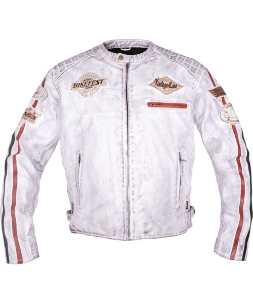 Vyriškos odinės motociklų striukės W-TEC: Vyriška odinė motociklininko striukė W-TEC Sheawen White New