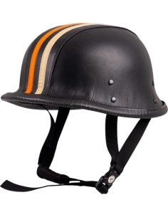 Retro Open-Face Motorcycle Helmet Sodager Stripes - Black with orange and beige stripe
