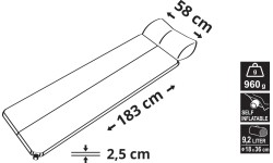 Savaime prisipučiantis kilimėlis su pagalve Cattara 183x58x2,5cm