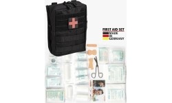 Stovyklavimo aksesuarai MIL-TEC: BLACK LARGE 43-PIECE FIRST AID SET LEINA