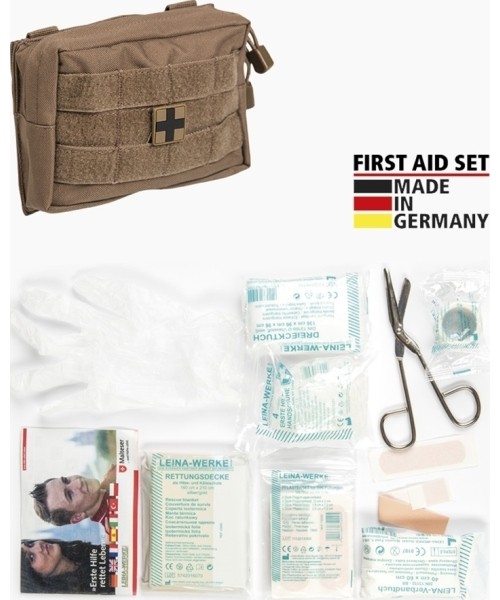 Stovyklavimo aksesuarai MIL-TEC: DARK COYOTE SMALL 25-PIECE FIRST AID SET LEINA