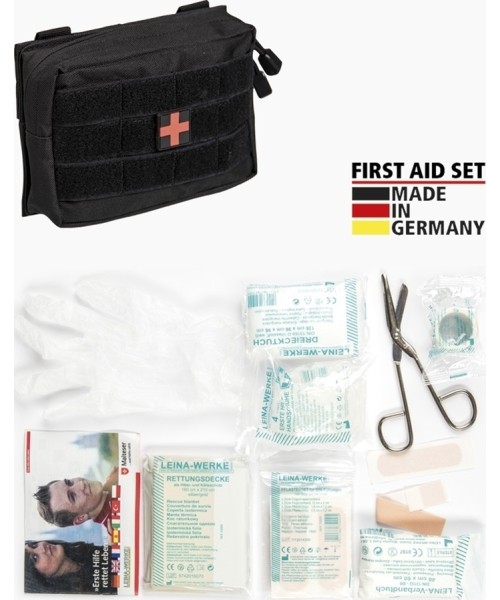 Stovyklavimo aksesuarai MIL-TEC: BLACK SMALL 25-PIECE FIRST AID SET LEINA