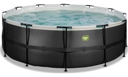 Viršžeminiai baseinai Exit: Baseinas EXIT Black Leather ø427x122cm su pompa su filtru - juodas
