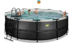 Viršžeminiai baseinai Exit: Baseinas EXIT Black Leather ø427x122cm su pompa su filtru - juodas