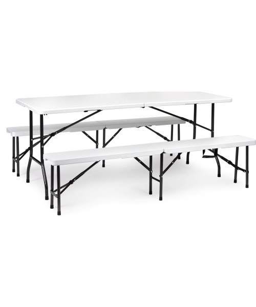 Stalai ModernHOME: Maitinimo stalas 180 cm + 2 suolai banketinis rinkinys baltas