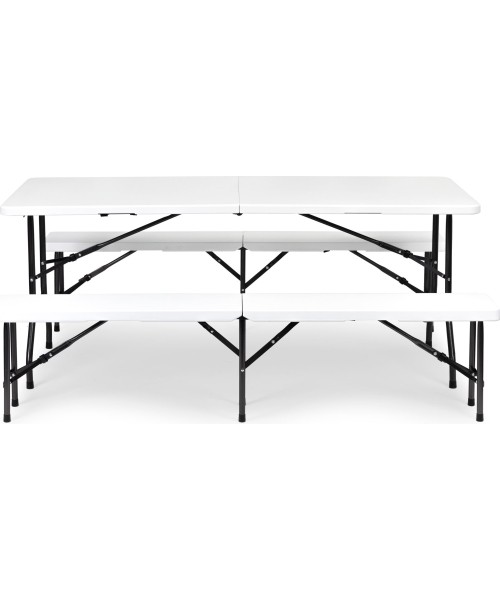 Tables ModernHOME: Maitinimo stalas 180 cm + 2 suolai banketinis rinkinys baltas