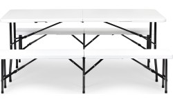 Tables ModernHOME: Maitinimo stalas 180 cm + 2 suolai banketinis rinkinys baltas