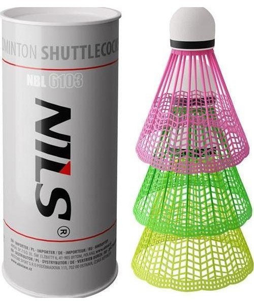 Badminton Shuttlecocks Nils: Nailoniniai badmintono plunksniukai Nils NBL6103, įvairiaspalviai, 3 vnt.