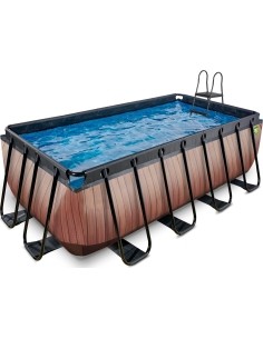 Viršžeminiai baseinai Exit: EXIT Wood pool 400x200x122cm with sand filter pump - brown