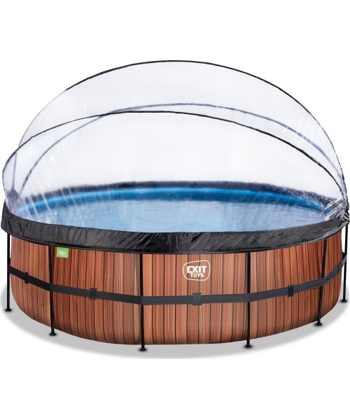 Above Ground Pools Exit: EXIT Wood pool ø488x122cm with sand filter pump and dome and heat pump - brown