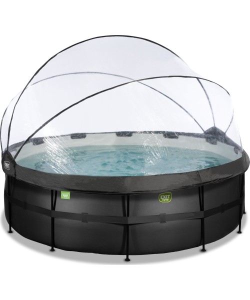 Viršžeminiai baseinai Exit: EXIT Black Leather pool ø427x122cm with sand filter pump and dome and heat pump - black