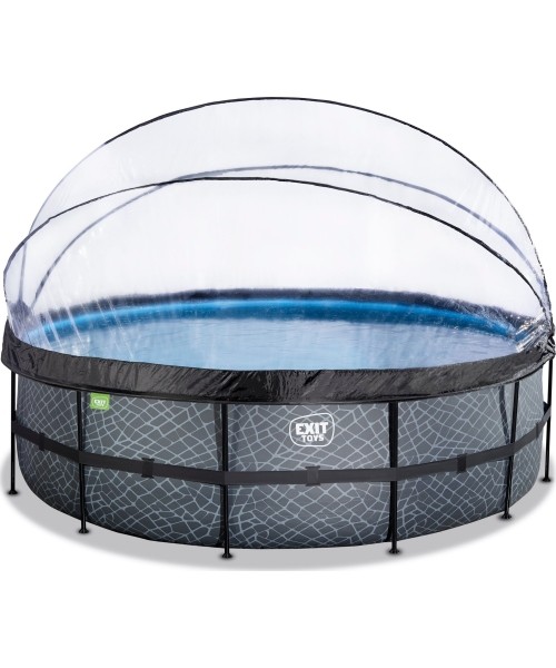 Viršžeminiai baseinai Exit: EXIT Stone pool ø488x122cm with sand filter pump and dome - grey