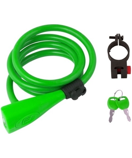Gloves & Helmets & Accessories : Bicycle Lock With Holder FORCE, 120cm/10mm, Green