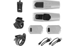 Aksesuarai bei priedai dviračiams : Dviračio žibintų komplektas Force Vario, 500lm + 25lm, USB