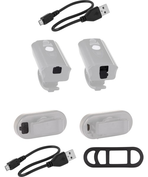 Aksesuarai bei priedai dviračiams : Žibintų komplektas FORCE DIVER ARC USB