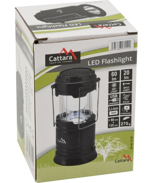 Įmontuojama stovyklavimo lempa LED Cattara 20 / 60 lm, įkraunama