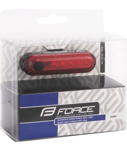 Aksesuarai bei priedai dviračiams : Galinis žibintas FORCE Dot 20LM 5xLED USB (juodas)