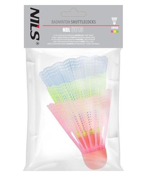 Badminton Shuttlecocks Nils: Nailoniniai badmintono plunksniukai Nils NBL6013, įvairiaspalviai, 3 vnt.