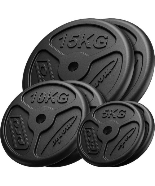 30 mm - Plieniniai svoriai Marbo Sport: Ketaus svorių komplektas Marbo, 60kg / 2x15kg + 2x10kg + 2x5kg