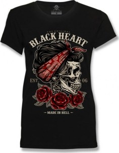 Moteriški marškinėliai BLACK HEART Pin Up Skull - Juoda