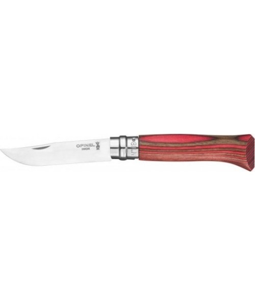 Hunting and Survival Knives Opinel: Knife Opinel Nr.8 Laminated Red, Stainless Steel Blade, Red Birch Handle