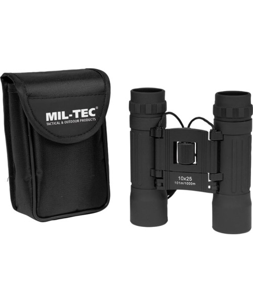 Stovyklavimo aksesuarai MIL-TEC: BLACK COLLAPSIBLE BINOCULAR 10X25