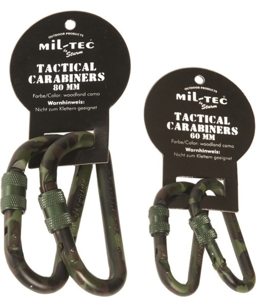 Survival Tools and Kits MIL-TEC: WOODLAND 80MM TACTICAL CARABINER (PAIR)