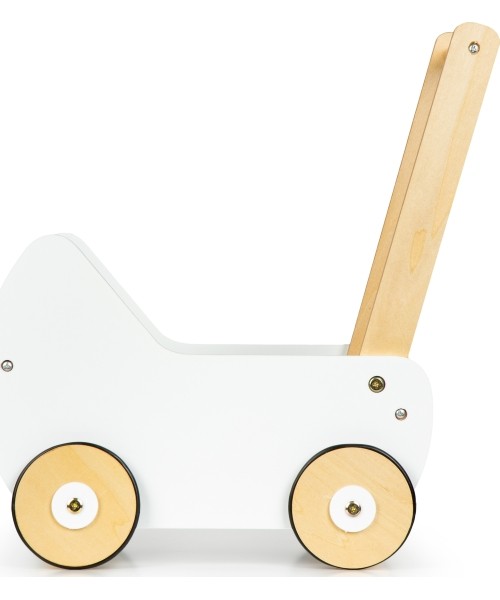Vaikiškos mašinėlės Berg Eco Toys: Medinis lėlių vežimėlis-stumdukas ECOTOYS