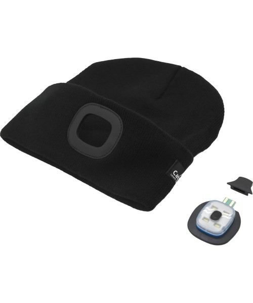 Cap BLACK with LED flashlight USB charging