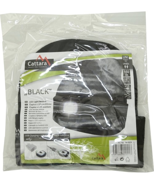 Cap BLACK with LED flashlight USB charging