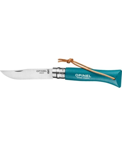 Medžiokliniai ir išgyvenimo peiliai Opinel: Opinel Colorama 06 inox turkio spalvos peilis su dirželiu