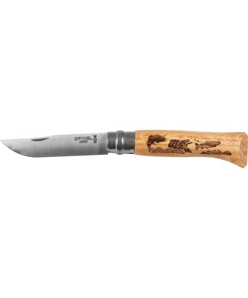 Medžiokliniai ir išgyvenimo peiliai Opinel: "Opinel" peilis 8 inox ąžuolas Animal serija - žuvys