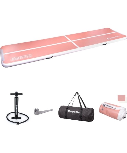 Pripučiami kilimėliai inSPORTline: Pripučiamas mankštos kilimėlis inSPORTline Airstunt 500 x 100 x 10 cm Coral Pink su rankin...