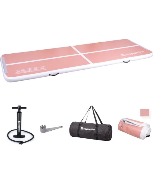 Pripučiami kilimėliai inSPORTline: Pripučiamas mankštos kilimėlis inSPORTline Airstunt 400 x 100 x 10 cm Coral Pink su rankin...