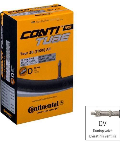 Aksesuarai bei priedai dviračiams : Dviračio padangos kamera Continental Tour 28, 32/47-609/642, Dunlop ventilis