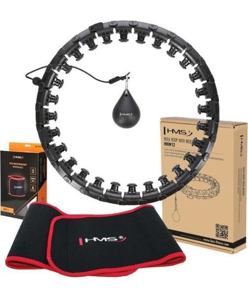 Weight Hoops HMS: SET HULA HOOP PLUS SIZE HHW12 BLACK WITH WEIGHT HMS + WAIST SUPPORT BR163 RED
