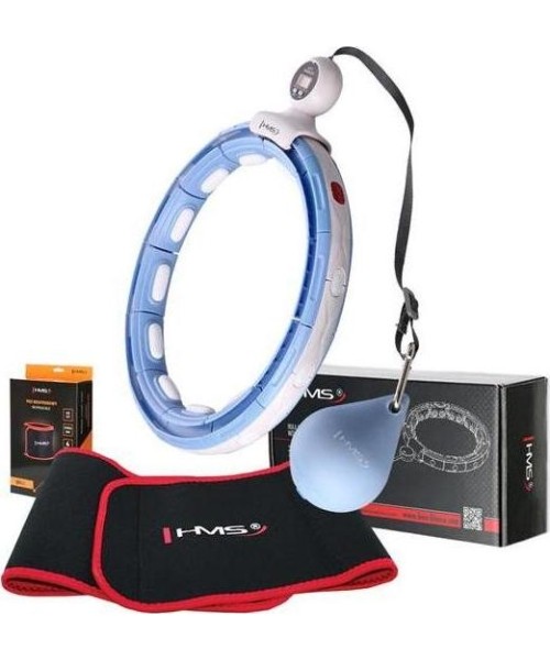 Weight Hoops HMS: SET HULA HOOP MAGNETIC BLUE HHM15 WITH WEIGHT + COUNTER HMS + WAIST SUPPORT BR163 RED