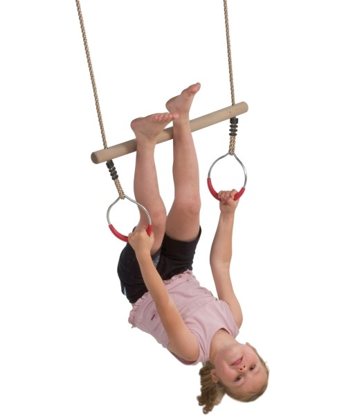 wooden ring trapeze with metal ring