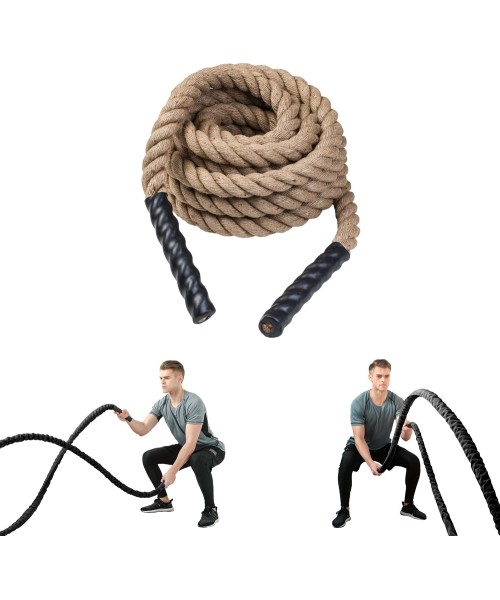 Battle Ropes inSPORTline: Natūrali jėgos-kovos virvė iš sizalio inSPORTline Waverope Base 9m 40mm 5,7kg