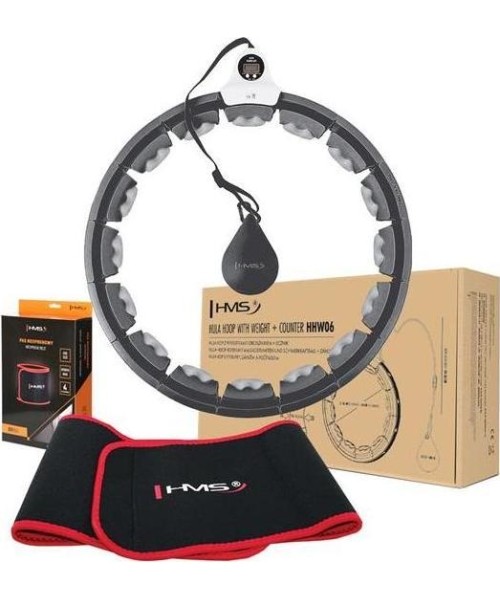 Weight Hoops HMS: RINKINYS HULA HOOP HHW06 JUODAS SU GRAVITACINIU KAMUOLIU IR SKAITIKLIU HMS + JUOSMENS ATRAMA BR163 RAUDONAS