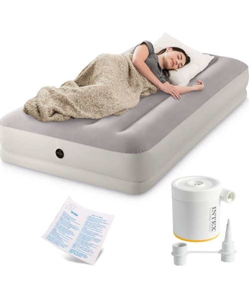 Pripučiami stovyklavimo kilimėliai Intex: Pripučiamas miegamasis čiužinys 191x99x30 cm vienvietis su USB pompa INTEX 64177