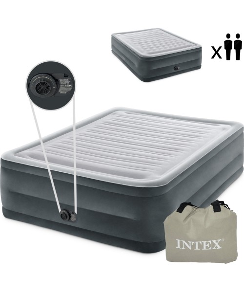 Pripučiami stovyklavimo kilimėliai Intex: Dvigulės lovos čiužinys su automatiniu siurbliu - 203x152cm INTEX