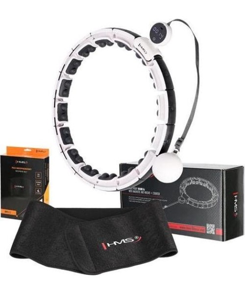 Lankai sukimui HMS: SET HULA HOOP MAGNETIC WHITE HHM16 WITH WEIGHT + COUNTER HMS + WAIST SUPPORT BR163 BLACK