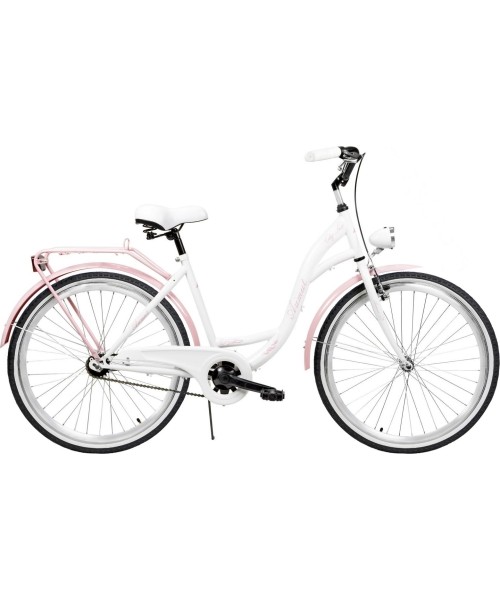 Dviračiai jaunimui ir suaugusiems : Dviratis AZIMUT City Lux 26" 2023 white-pink