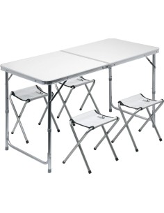 Sudedamas stovyklavimo stalas + 4 kėdės Cattara Double – pilkas