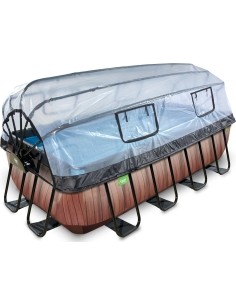 EXIT Wood pool 400x200 cm with dome and sand filter pump - brown Framed pool Rectangular 7020 L