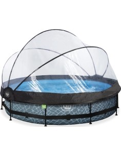EXIT Stone pool ø360x76cm with dome and filter pump - grey