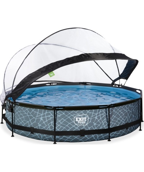 EXIT Stone pool ø360x76cm with dome and filter pump - grey