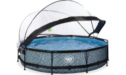 EXIT Stone pool ø360x76cm with dome and filter pump - grey